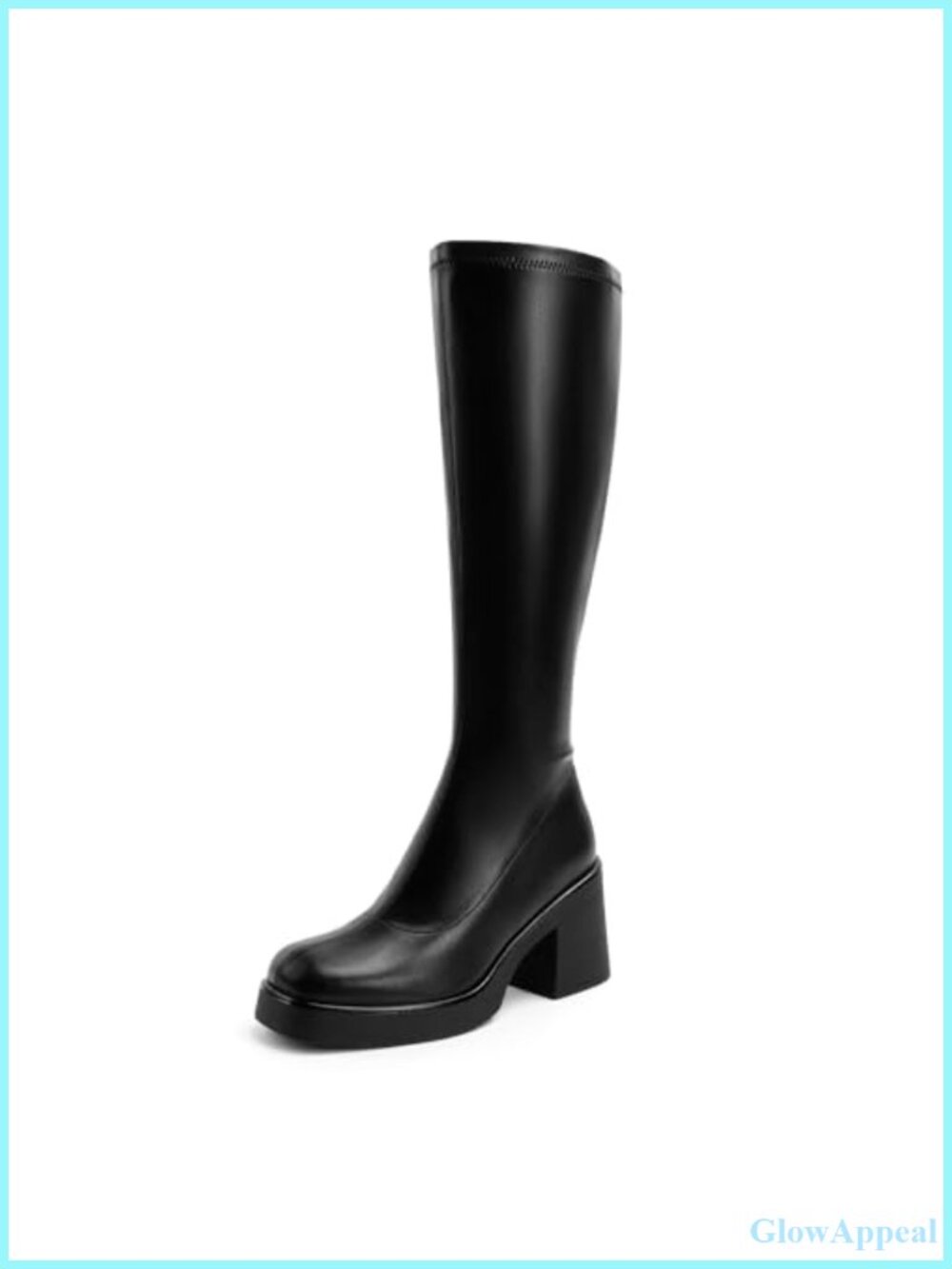 Faux Leather Knee High Platform Boots Square Toe Chunky Heel Side Zipper